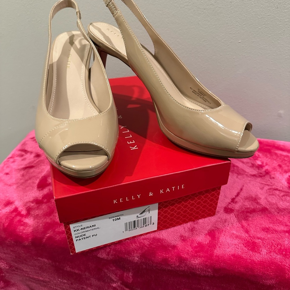 Kelly & Katie Cream Patent Peep-Toe Heels